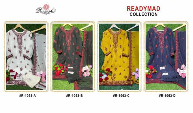 R 1063 Nx By Ramsha Embroidery Georgette Pakistani Readymade Suits Wholesale Market In Surat